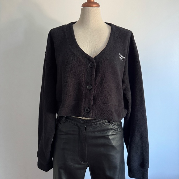 Reebok - Black Button Down Crop Cardigan - Picture 1 of 6